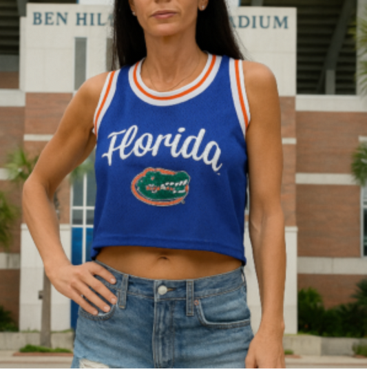 Florida Gators Ladies Top-Mesh Jersey Crop Tank Top